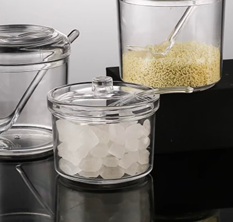 Mozacona 2pcs Clean Acrylic Sugar Bowl Spice Jar Spice Storage Pot with Lid and Spoon - Image 4